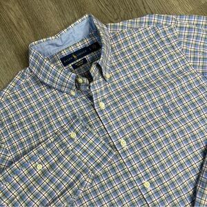 Ralph Lauren Button Up Shirt Cotton Stretch Blue White‎ Checkered Pony Men’s L